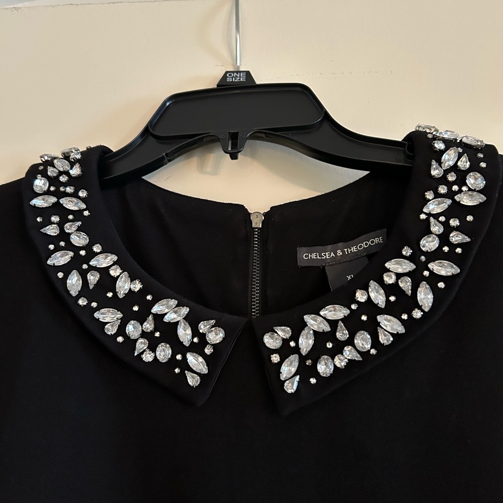 Chelsea & Theodore Black Sheath Dress with Crystal Embellishments